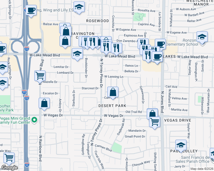 map of restaurants, bars, coffee shops, grocery stores, and more near 1824 Runningbear Drive in Las Vegas