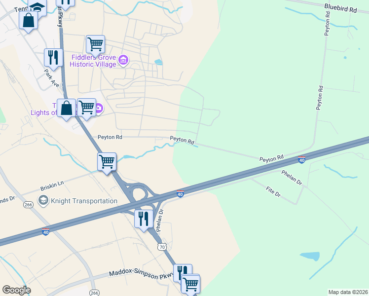 map of restaurants, bars, coffee shops, grocery stores, and more near 460 Peyton Road in Lebanon