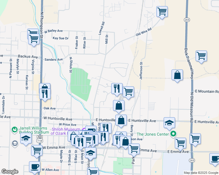 map of restaurants, bars, coffee shops, grocery stores, and more near 120 Rhodes Avenue in Springdale