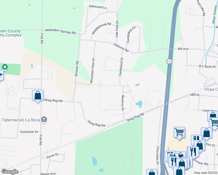 map of restaurants, bars, coffee shops, grocery stores, and more near 2399 Bobby Nichols Drive in Cookeville