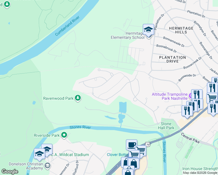 map of restaurants, bars, coffee shops, grocery stores, and more near 5348 Highland Place Way in Nashville