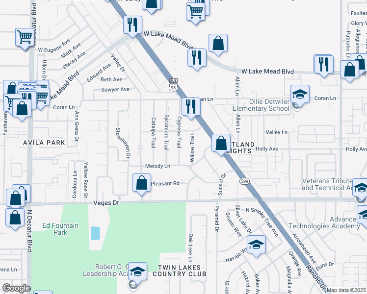 map of restaurants, bars, coffee shops, grocery stores, and more near 1812 Cypress Trail in Las Vegas