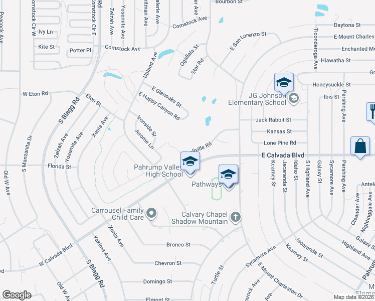map of restaurants, bars, coffee shops, grocery stores, and more near 420 East Bellville Road in Pahrump
