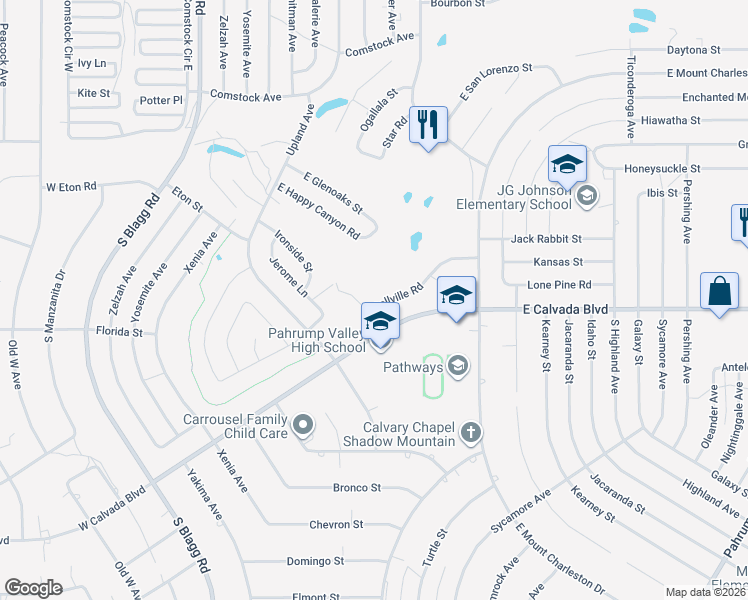 map of restaurants, bars, coffee shops, grocery stores, and more near 420 East Bellville Road in Pahrump