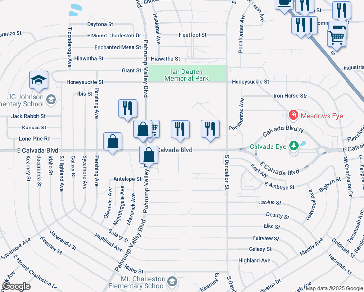 map of restaurants, bars, coffee shops, grocery stores, and more near 1576 East Calvada Boulevard in Pahrump
