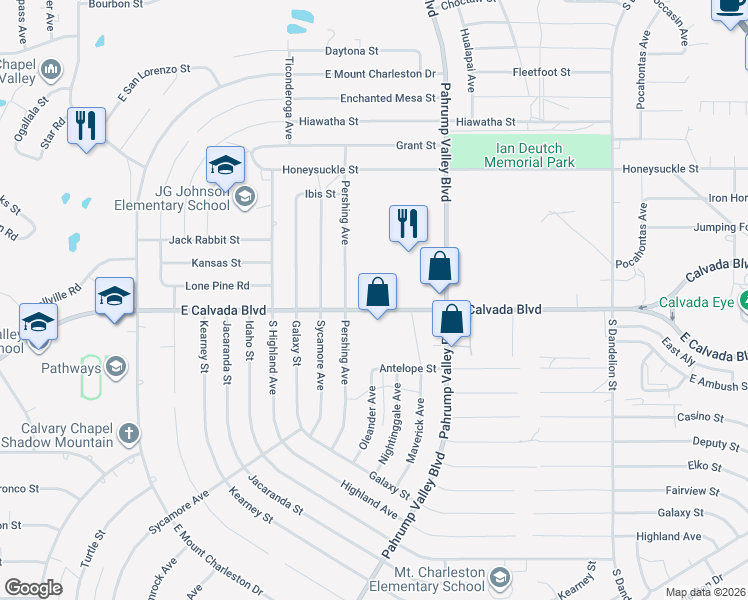 map of restaurants, bars, coffee shops, grocery stores, and more near 1210 East Calvada Boulevard in Pahrump