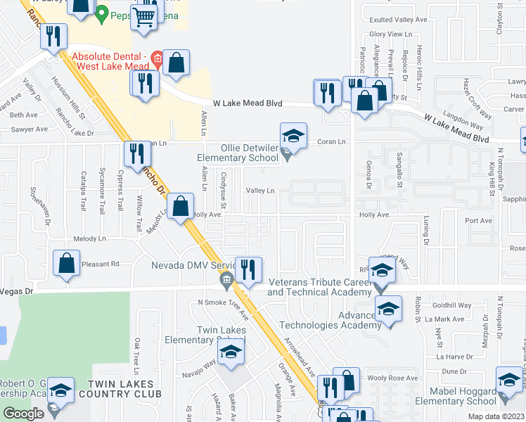 map of restaurants, bars, coffee shops, grocery stores, and more near 1901 Goodwill Street in Las Vegas