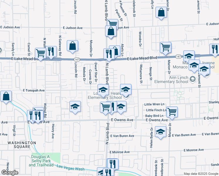 map of restaurants, bars, coffee shops, grocery stores, and more near 4307 Pittsfield Street in Las Vegas