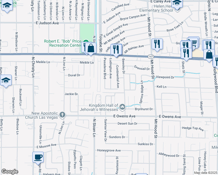 map of restaurants, bars, coffee shops, grocery stores, and more near 1857 Ludington Avenue in Las Vegas