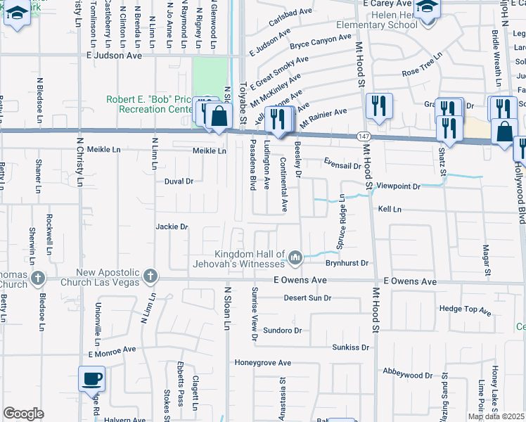 map of restaurants, bars, coffee shops, grocery stores, and more near 1857 Ludington Avenue in Las Vegas