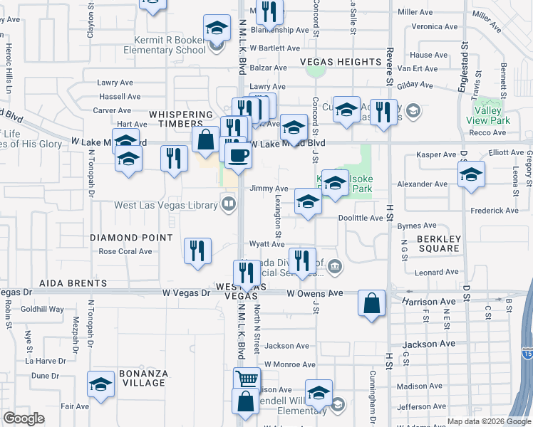 map of restaurants, bars, coffee shops, grocery stores, and more near in Las Vegas