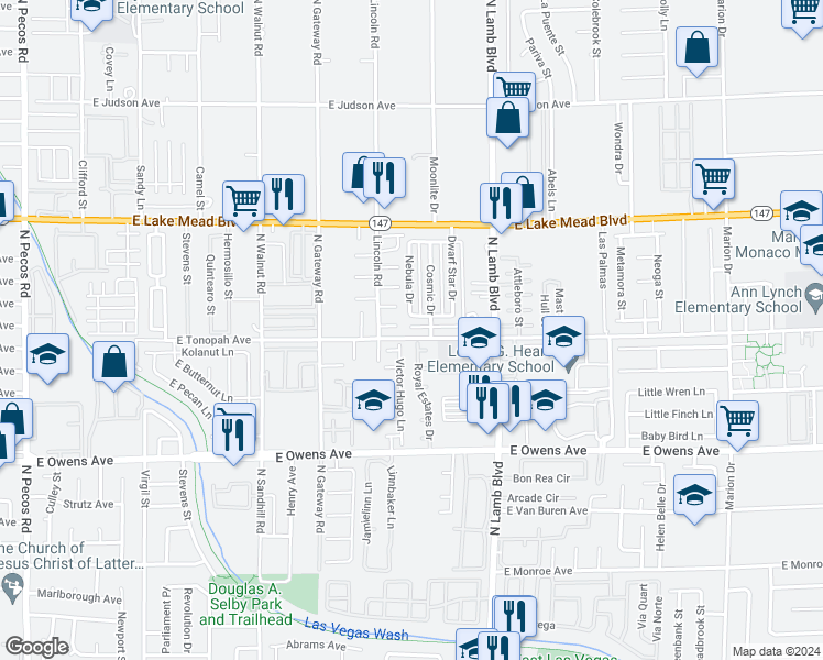 map of restaurants, bars, coffee shops, grocery stores, and more near 4166 Hapsburg Court in Las Vegas