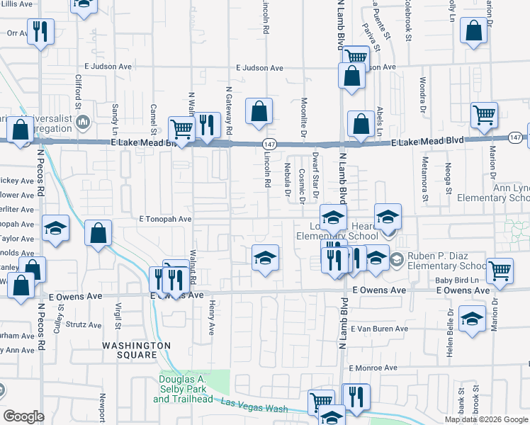 map of restaurants, bars, coffee shops, grocery stores, and more near 4120 Wheatleigh Court in Las Vegas