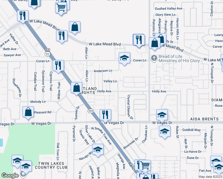 map of restaurants, bars, coffee shops, grocery stores, and more near 3419 Holly Avenue in Las Vegas