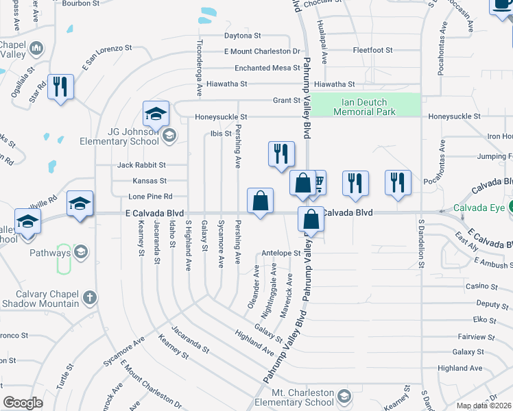 map of restaurants, bars, coffee shops, grocery stores, and more near 1210 East Calvada Boulevard in Pahrump