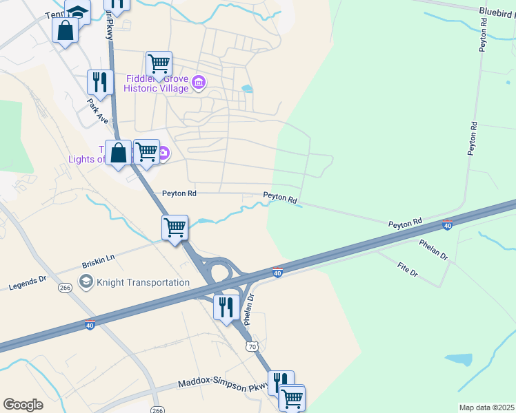 map of restaurants, bars, coffee shops, grocery stores, and more near 360 Peyton Road in Lebanon