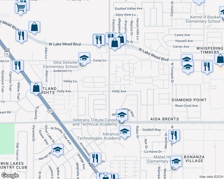 map of restaurants, bars, coffee shops, grocery stores, and more near 2633 Sierra Seco Avenue in Las Vegas