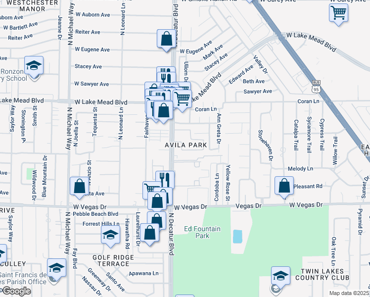 map of restaurants, bars, coffee shops, grocery stores, and more near 1820 North Decatur Boulevard in Las Vegas