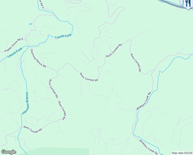 map of restaurants, bars, coffee shops, grocery stores, and more near 1182 Russ Cornett Road in Boone