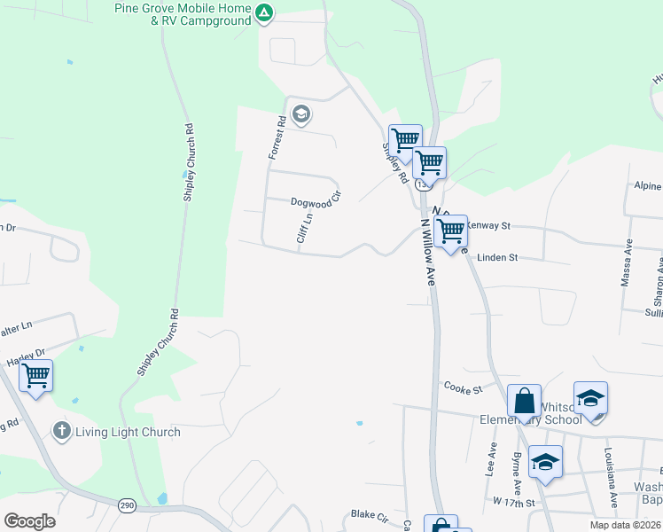 map of restaurants, bars, coffee shops, grocery stores, and more near 440 Shepherd Hills Road in Cookeville