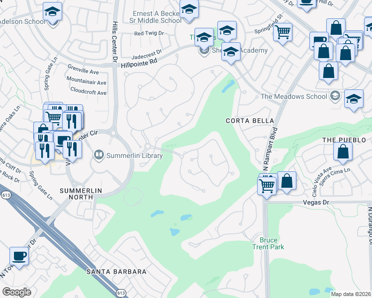 map of restaurants, bars, coffee shops, grocery stores, and more near 9040 Thornbury Lane in Las Vegas
