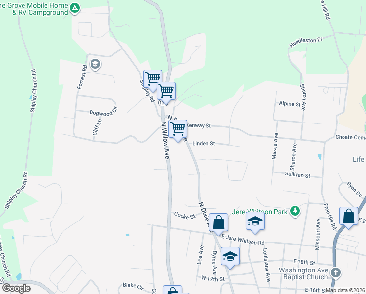 map of restaurants, bars, coffee shops, grocery stores, and more near 1960 North Dixie Avenue in Cookeville