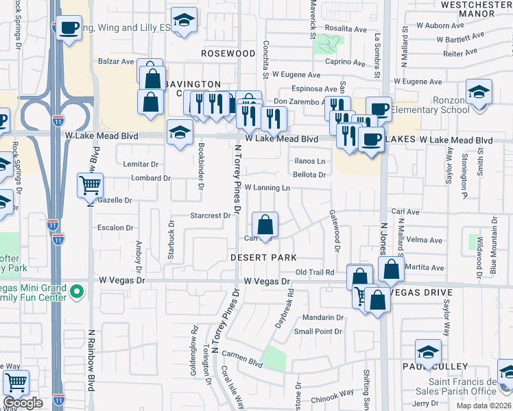 map of restaurants, bars, coffee shops, grocery stores, and more near 1832 Goose Creek Place in Las Vegas