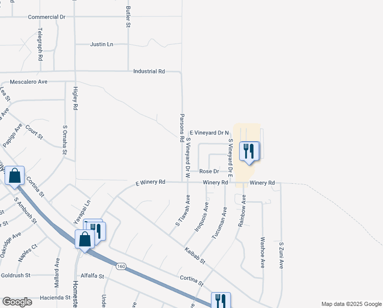 map of restaurants, bars, coffee shops, grocery stores, and more near 1891 Vineyard Drive in Pahrump