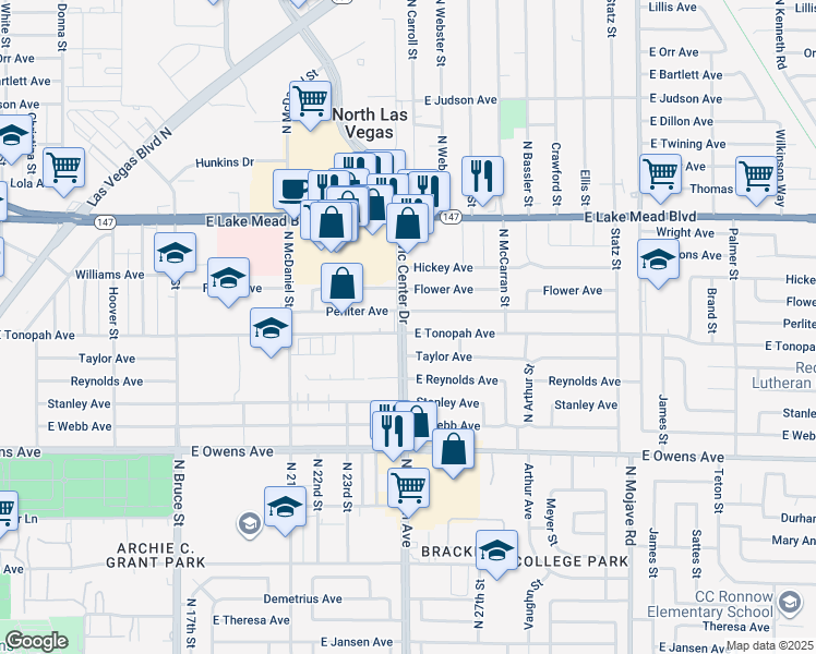 map of restaurants, bars, coffee shops, grocery stores, and more near 2500 East Tonopah Avenue in North Las Vegas