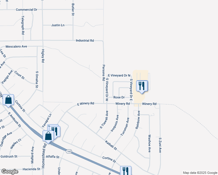 map of restaurants, bars, coffee shops, grocery stores, and more near 1891 Vineyard Drive in Pahrump