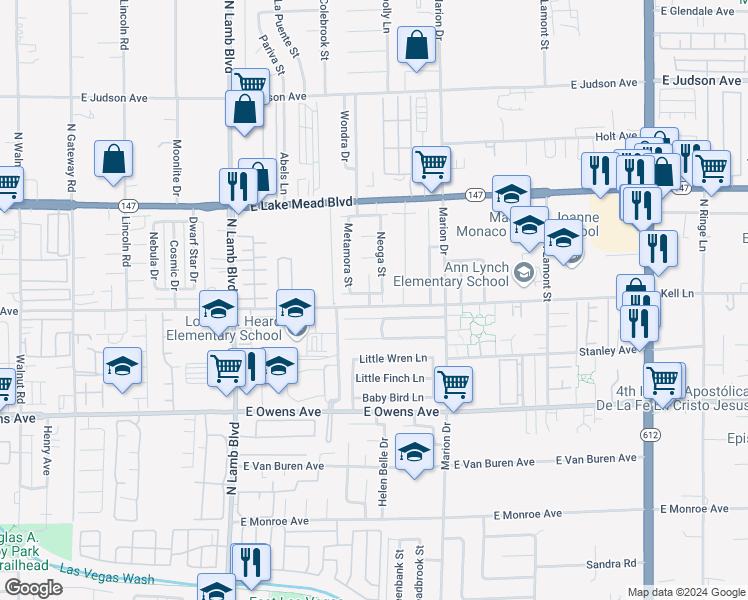 map of restaurants, bars, coffee shops, grocery stores, and more near 4563 Cotton Quail Avenue in Las Vegas