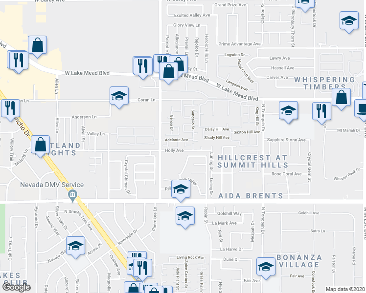 map of restaurants, bars, coffee shops, grocery stores, and more near 1921 Summerville Street in Las Vegas