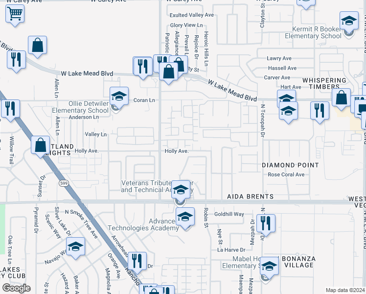 map of restaurants, bars, coffee shops, grocery stores, and more near 1921 Summerville Street in Las Vegas