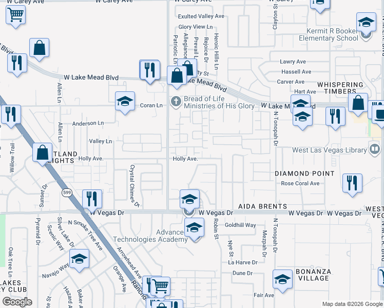 map of restaurants, bars, coffee shops, grocery stores, and more near 1925 Hodgenville Street in Las Vegas