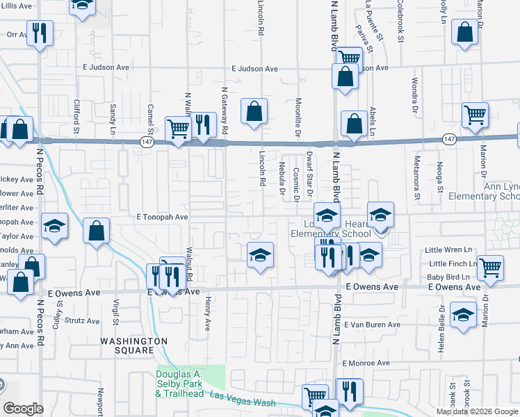 map of restaurants, bars, coffee shops, grocery stores, and more near 4120 Wheatleigh Court in Las Vegas