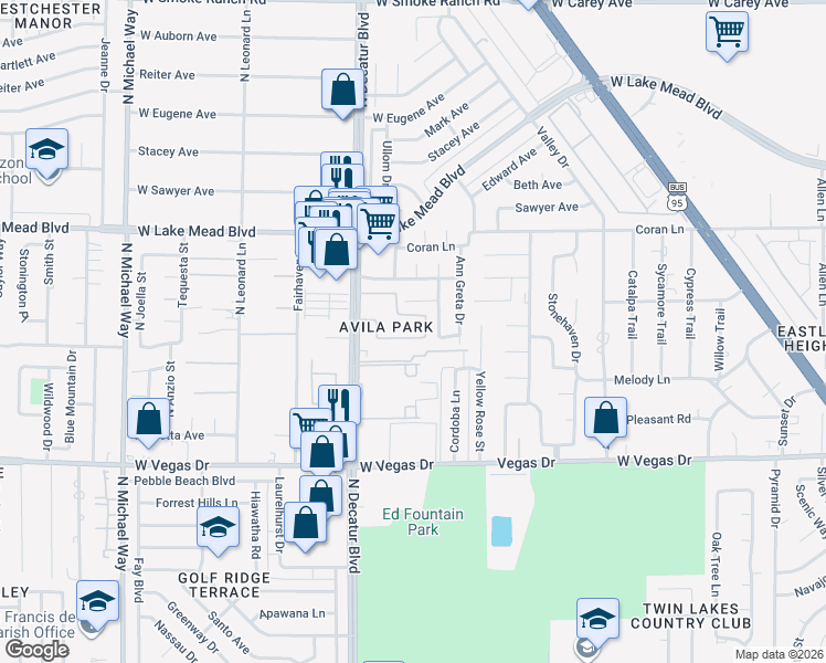 map of restaurants, bars, coffee shops, grocery stores, and more near in Las Vegas