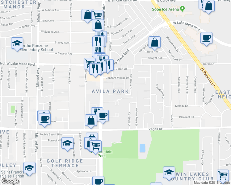map of restaurants, bars, coffee shops, grocery stores, and more near in Las Vegas