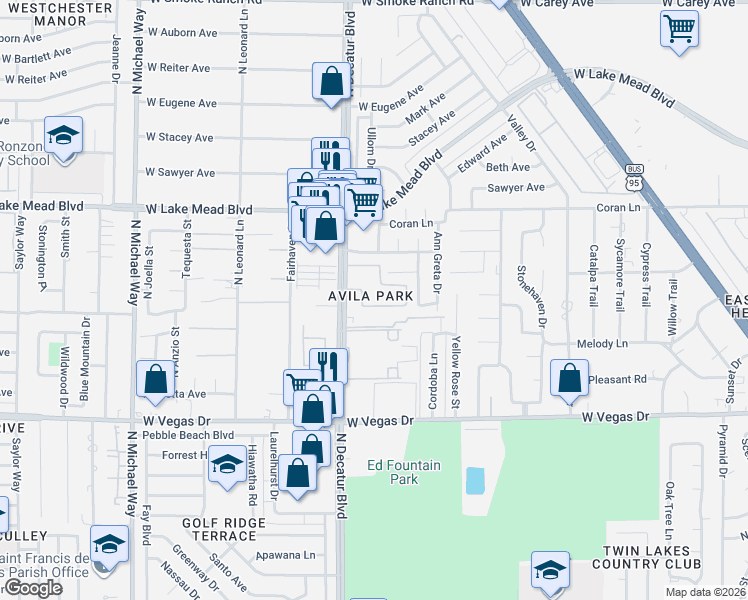 map of restaurants, bars, coffee shops, grocery stores, and more near in Las Vegas