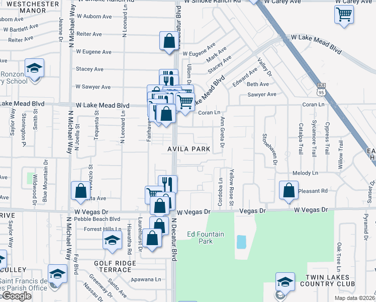 map of restaurants, bars, coffee shops, grocery stores, and more near in Las Vegas