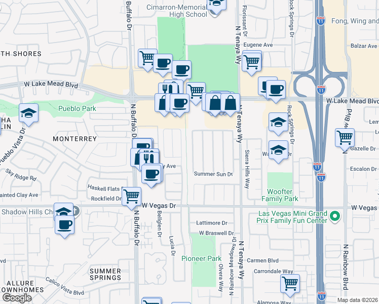 map of restaurants, bars, coffee shops, grocery stores, and more near 1801 Navajo Lake Way in Las Vegas