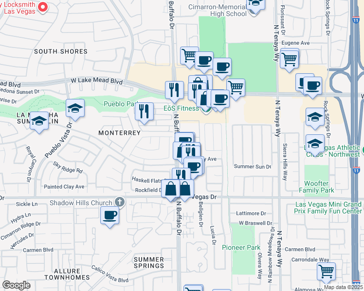 map of restaurants, bars, coffee shops, grocery stores, and more near 1830 North Buffalo Drive in Las Vegas