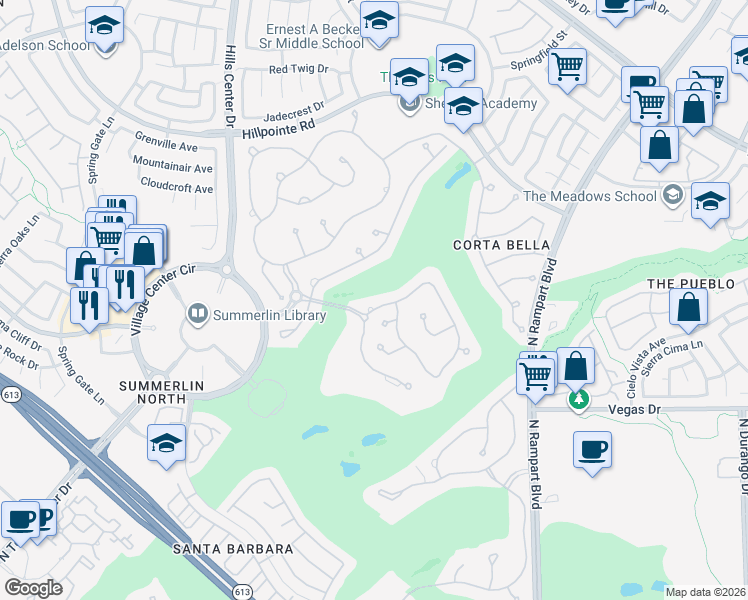 map of restaurants, bars, coffee shops, grocery stores, and more near 9036 Park Forest Court in Las Vegas