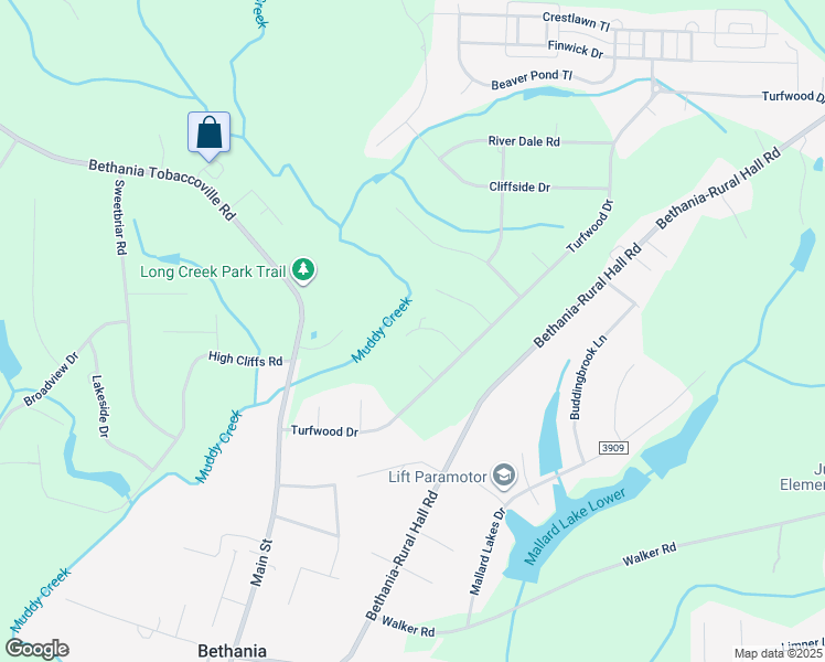 map of restaurants, bars, coffee shops, grocery stores, and more near 1945 Lodgecrest Lane in Pfafftown
