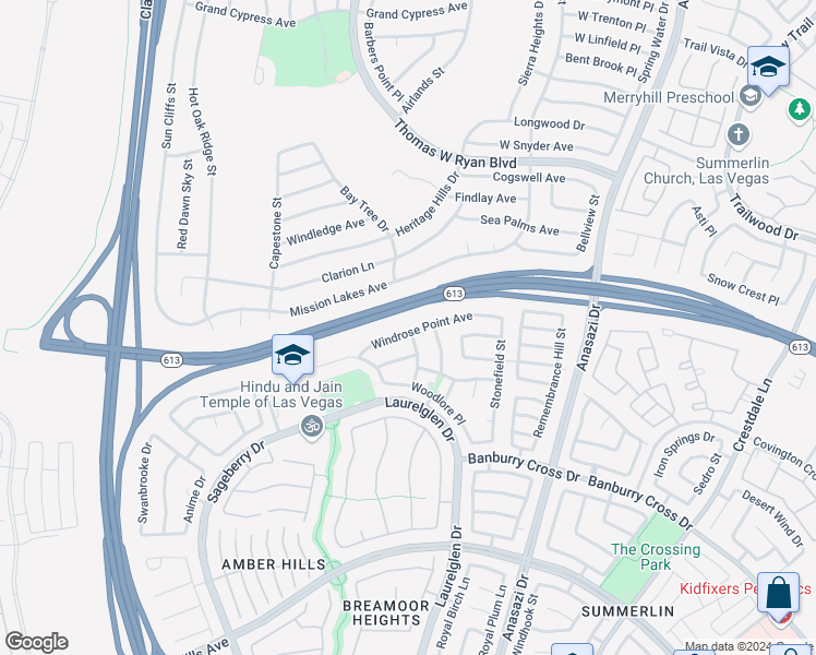 map of restaurants, bars, coffee shops, grocery stores, and more near 10776 Windrose Point Avenue in Las Vegas