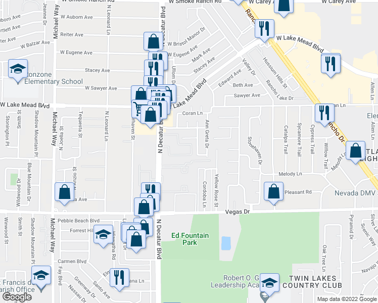 map of restaurants, bars, coffee shops, grocery stores, and more near 1840 North Decatur Boulevard in Las Vegas