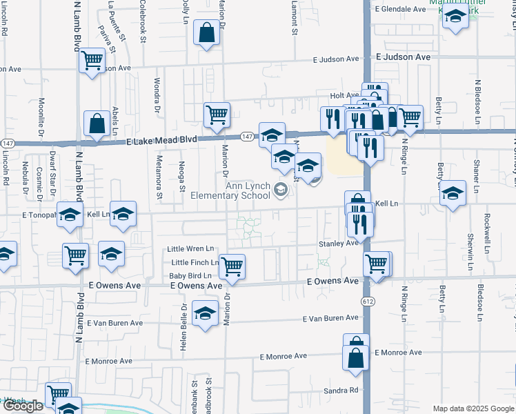 map of restaurants, bars, coffee shops, grocery stores, and more near 1812 Fulstone Way in Las Vegas