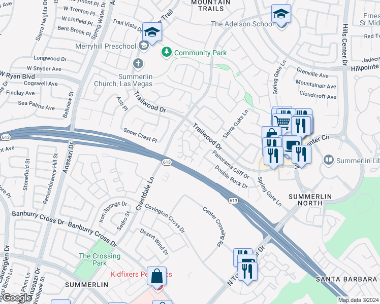 map of restaurants, bars, coffee shops, grocery stores, and more near 9901 Trailwood Drive in Las Vegas