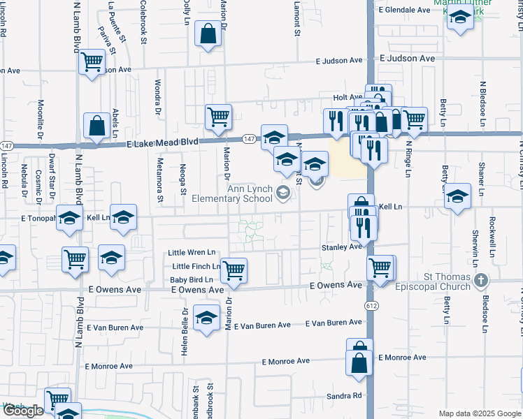 map of restaurants, bars, coffee shops, grocery stores, and more near 1812 Fulstone Way in Las Vegas