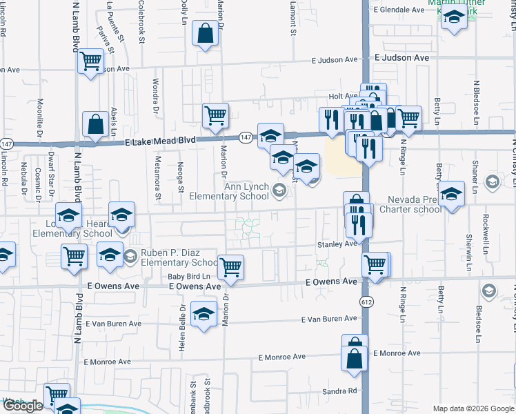 map of restaurants, bars, coffee shops, grocery stores, and more near 1812 Fulstone Way in Las Vegas