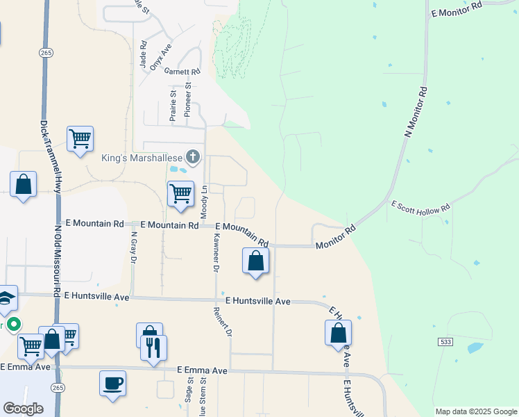 map of restaurants, bars, coffee shops, grocery stores, and more near 964 Vale Street in Springdale